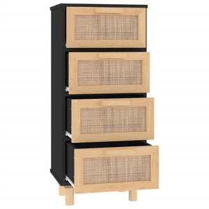 vidaXL Sideboard Black 40x30x90 cm Solid Wood Pine and Natural Rattan