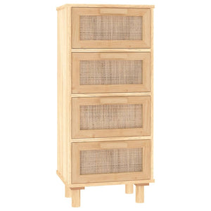 vidaXL Sideboard Brown 40x30x90 cm Solid Wood Pine and Natural Rattan