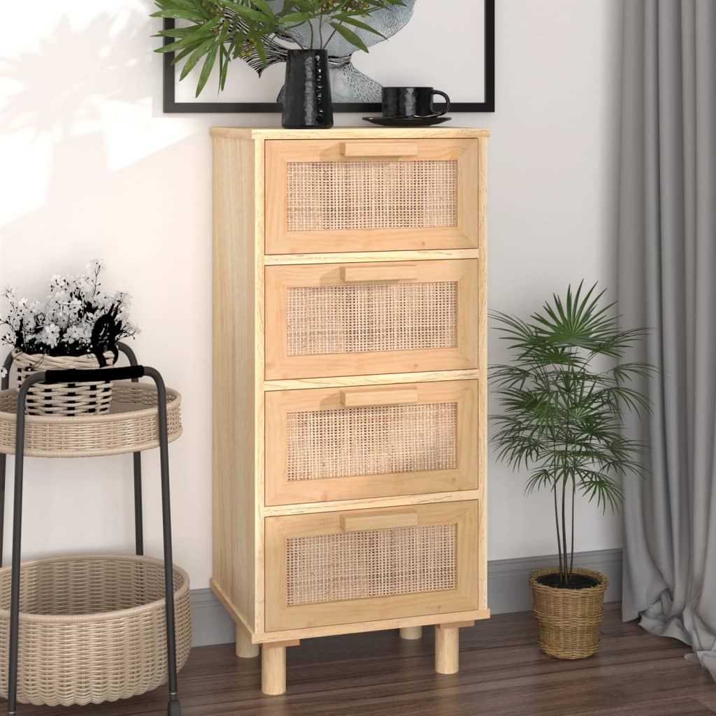 vidaXL Sideboard Brown 40x30x90 cm Solid Wood Pine and Natural Rattan