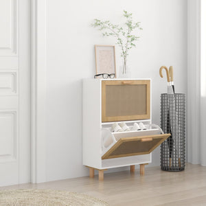 vidaXL Shoe Cabinet White 52x25x80 cm Engineered Wood&Natural Rattan