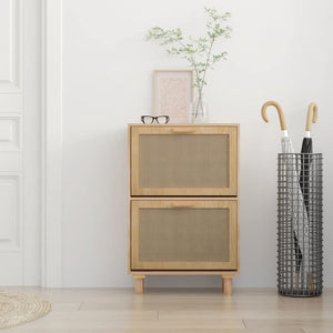vidaXL Shoe Cabinet Brown 52x25x80 cm Engineered Wood&Natural Rattan