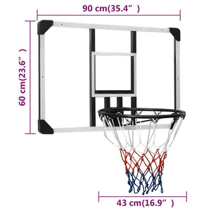 vidaXL Basketball Backboard Transparent 90x60x2.5 cm Polycarbonate