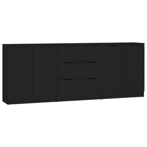 vidaXL 3 Piece Sideboards Black Engineered Wood