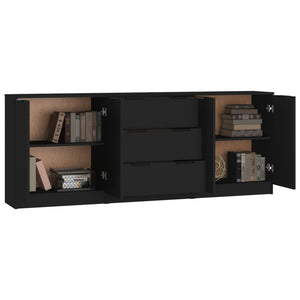 vidaXL 3 Piece Sideboards Black Engineered Wood