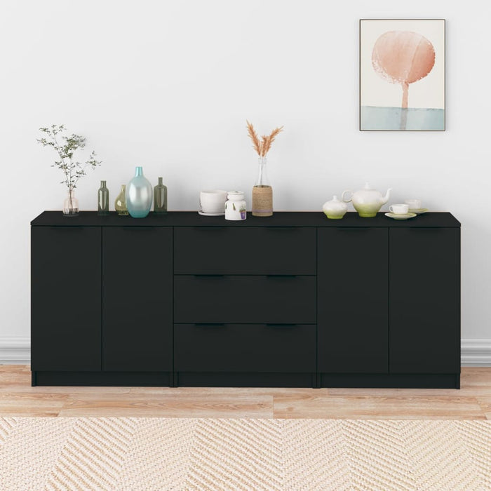 vidaXL 3 Piece Sideboards Black Engineered Wood