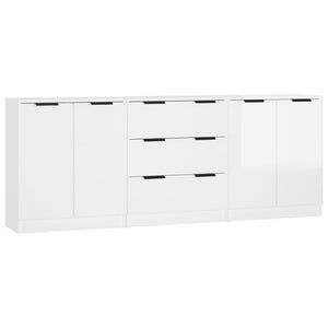 vidaXL 3 Piece Sideboards High Gloss White Engineered Wood