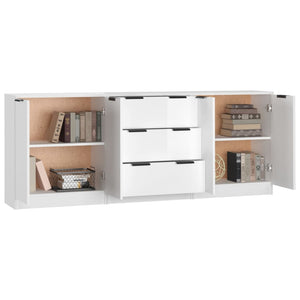 vidaXL 3 Piece Sideboards High Gloss White Engineered Wood