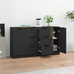 vidaXL Sideboards 2 pcs Black 60x30x70 cm Engineered Wood