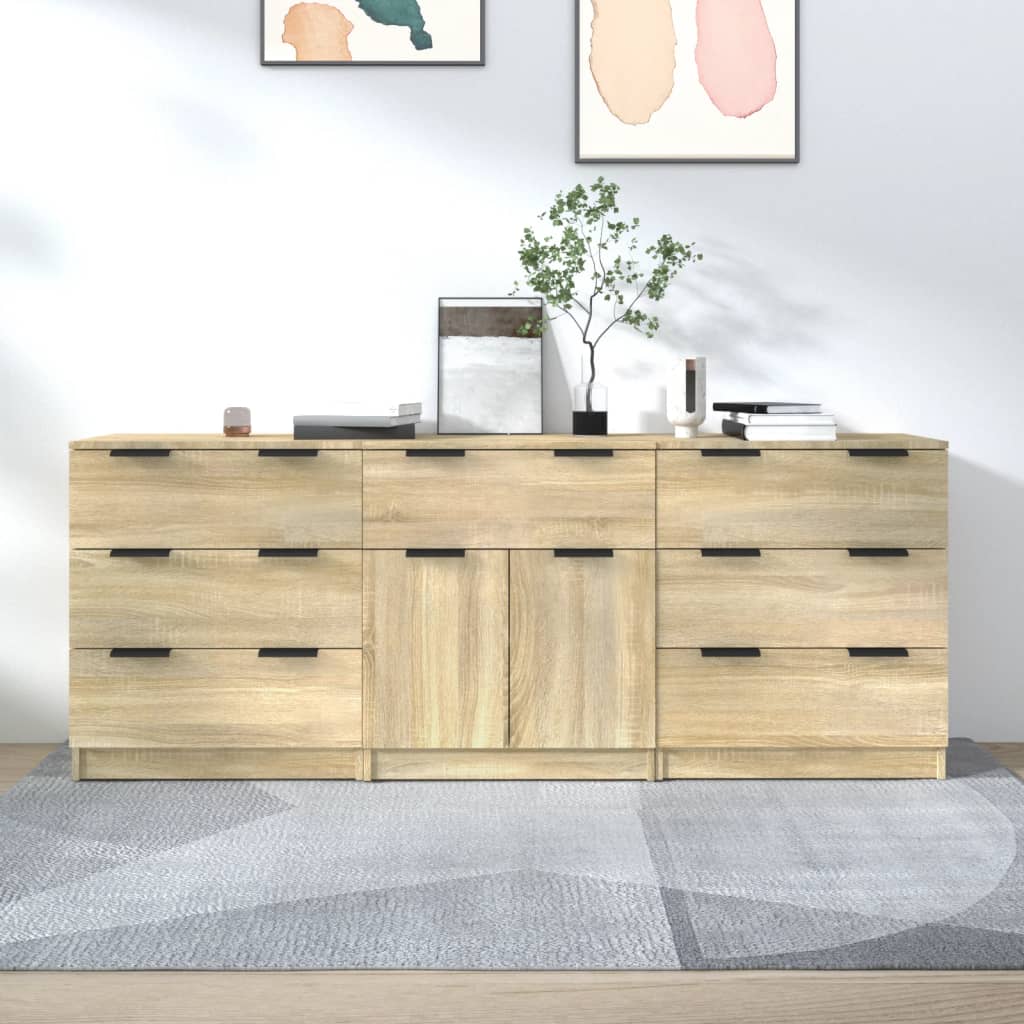 vidaXL 3 Piece Sideboards Sonoma Oak Engineered Wood