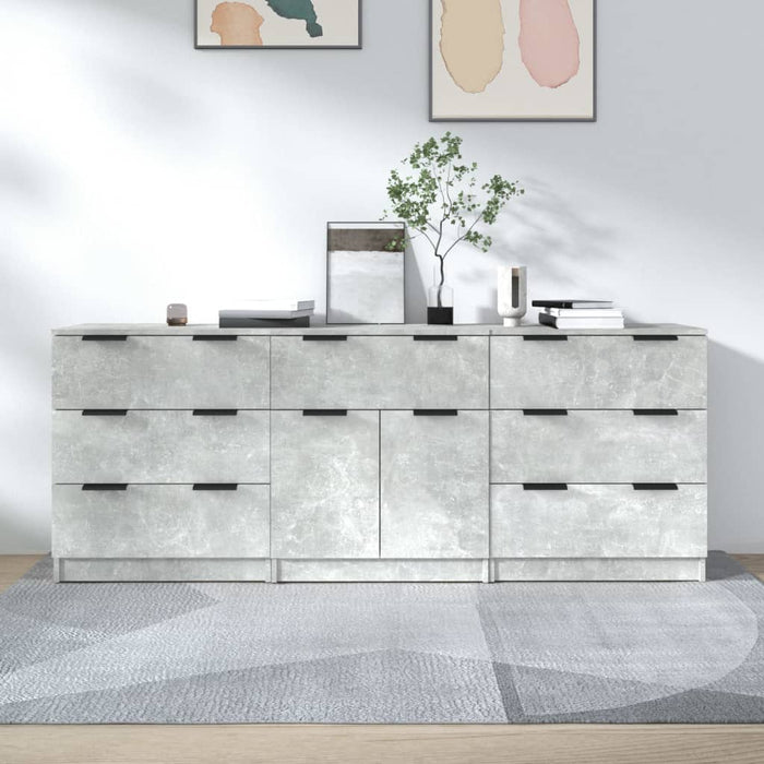 vidaXL 3 Piece Sideboards Concrete Grey Engineered Wood