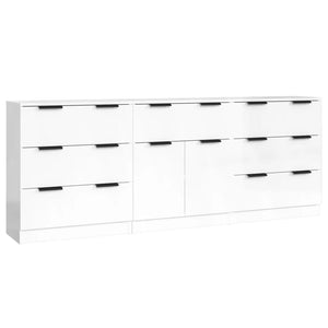 vidaXL 3 Piece Sideboards High Gloss White Engineered Wood