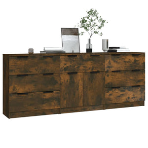 vidaXL 3 Piece Sideboards Smoked Oak Engineered Wood