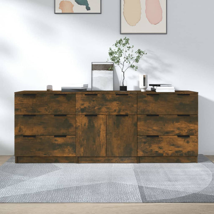 vidaXL 3 Piece Sideboards Smoked Oak Engineered Wood