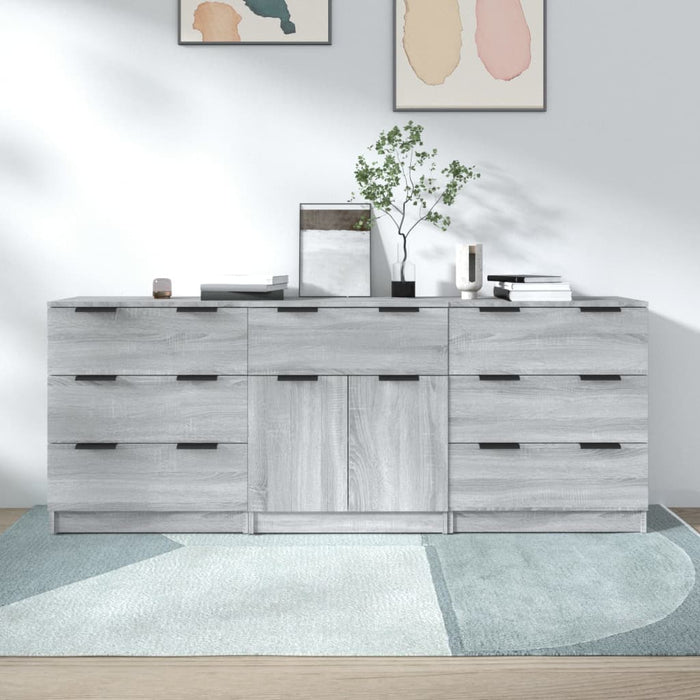 vidaXL 3 Piece Sideboards Grey Sonoma Engineered Wood