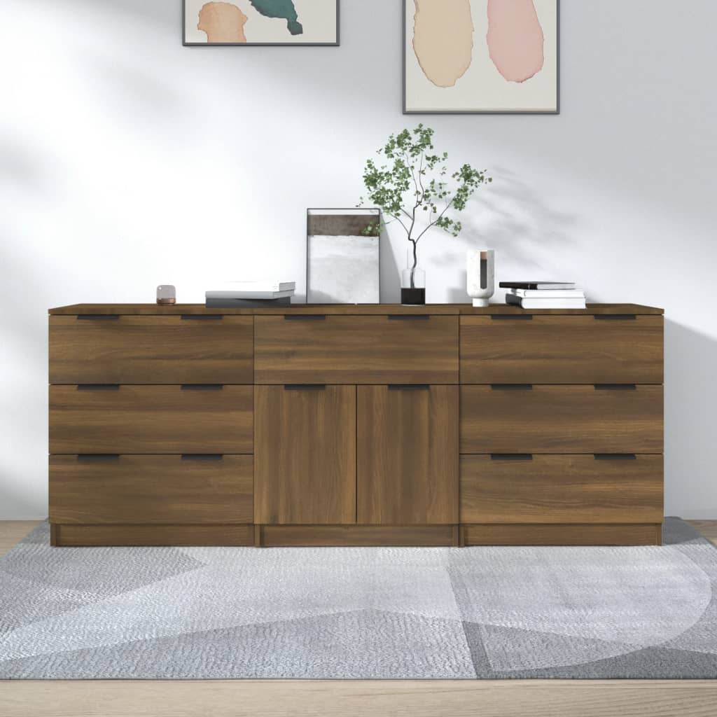 vidaXL 3 Piece Sideboards Brown Oak Engineered Wood