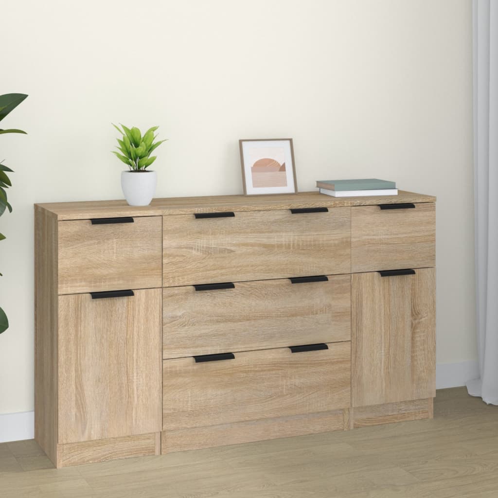 vidaXL 3 Piece Sideboard Set Sonoma Oak Engineered Wood