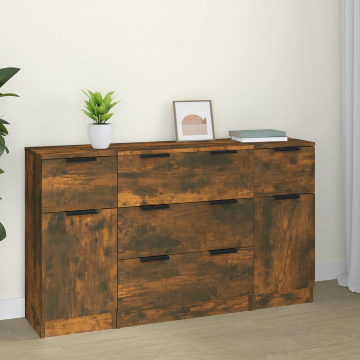 vidaXL 3 Piece Sideboard Set Smoked Oak Engineered Wood