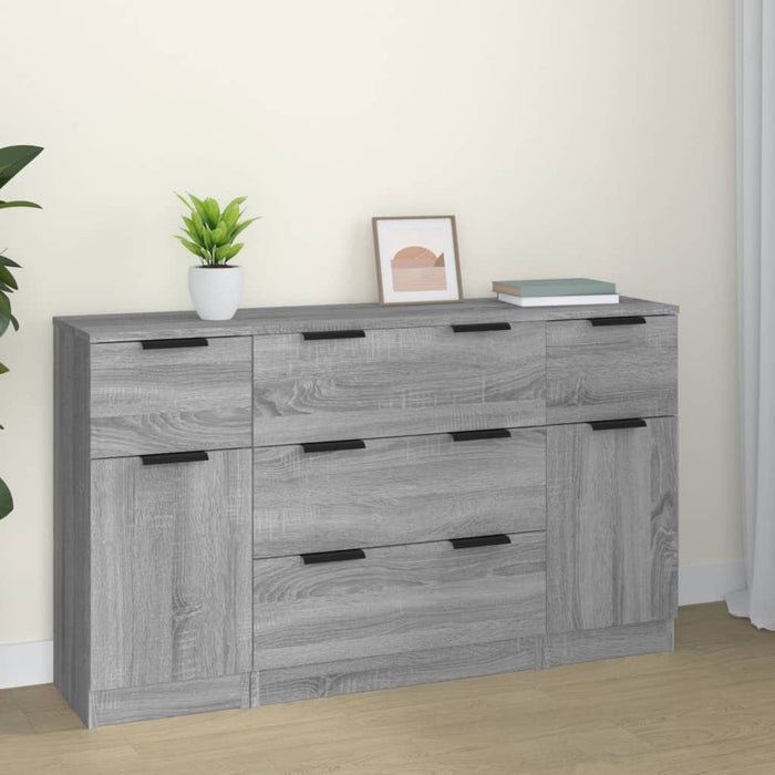 vidaXL 3 Piece Sideboard Set Grey Sonoma Engineered Wood