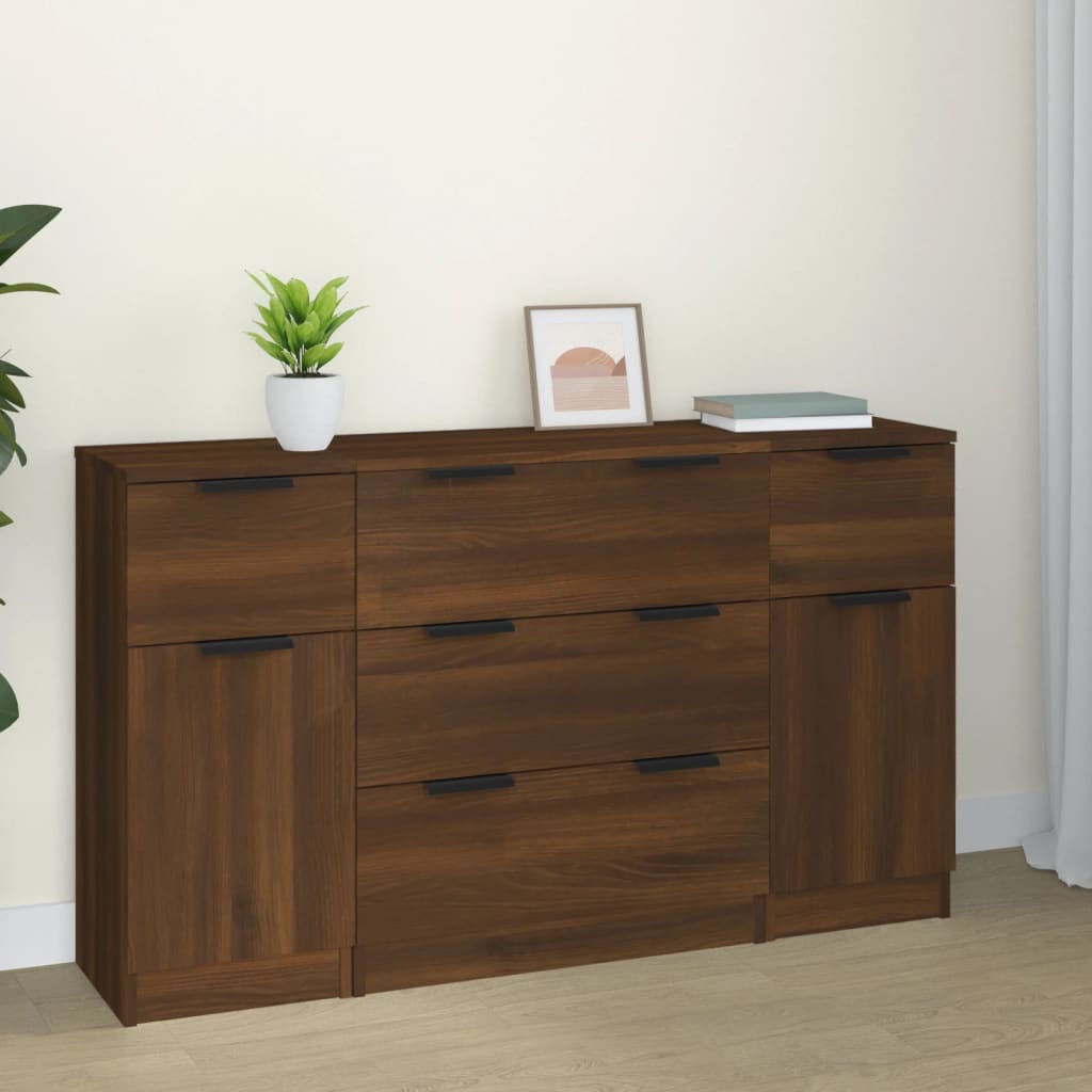 vidaXL 3 Piece Sideboard Set Brown Oak Engineered Wood