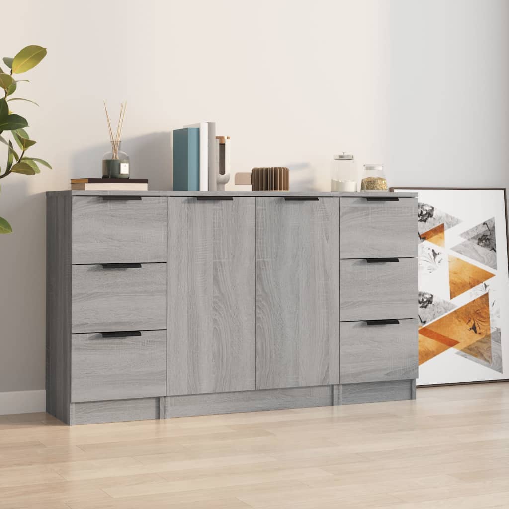 vidaXL Sideboards 3 pcs Grey Sonoma Engineered Wood