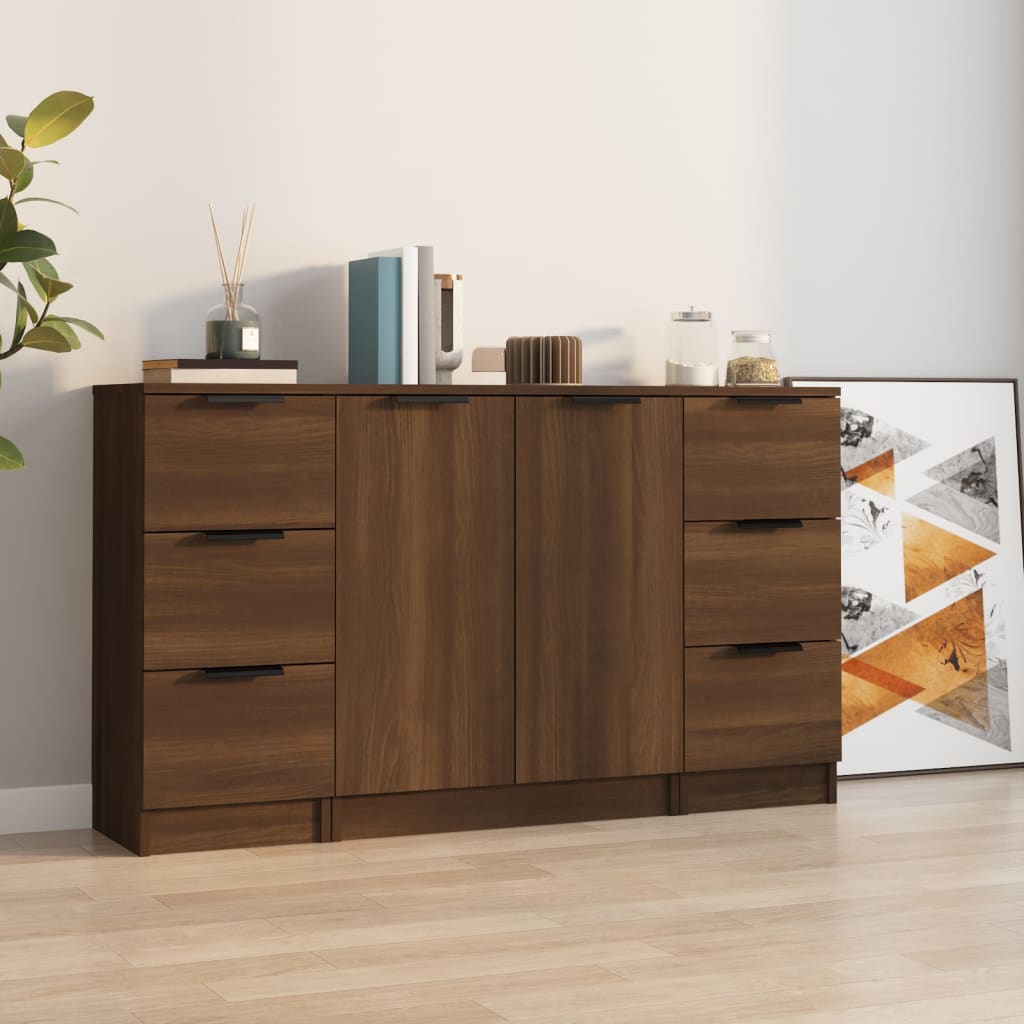 vidaXL Sideboards 3 pcs Brown Oak Engineered Wood