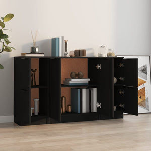 vidaXL Sideboards 3 pcs Black Engineered Wood