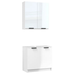 vidaXL 2 Piece Bathroom Cabinet Set High Gloss White Engineered Wood