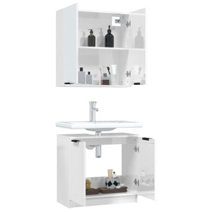 vidaXL 2 Piece Bathroom Cabinet Set High Gloss White Engineered Wood