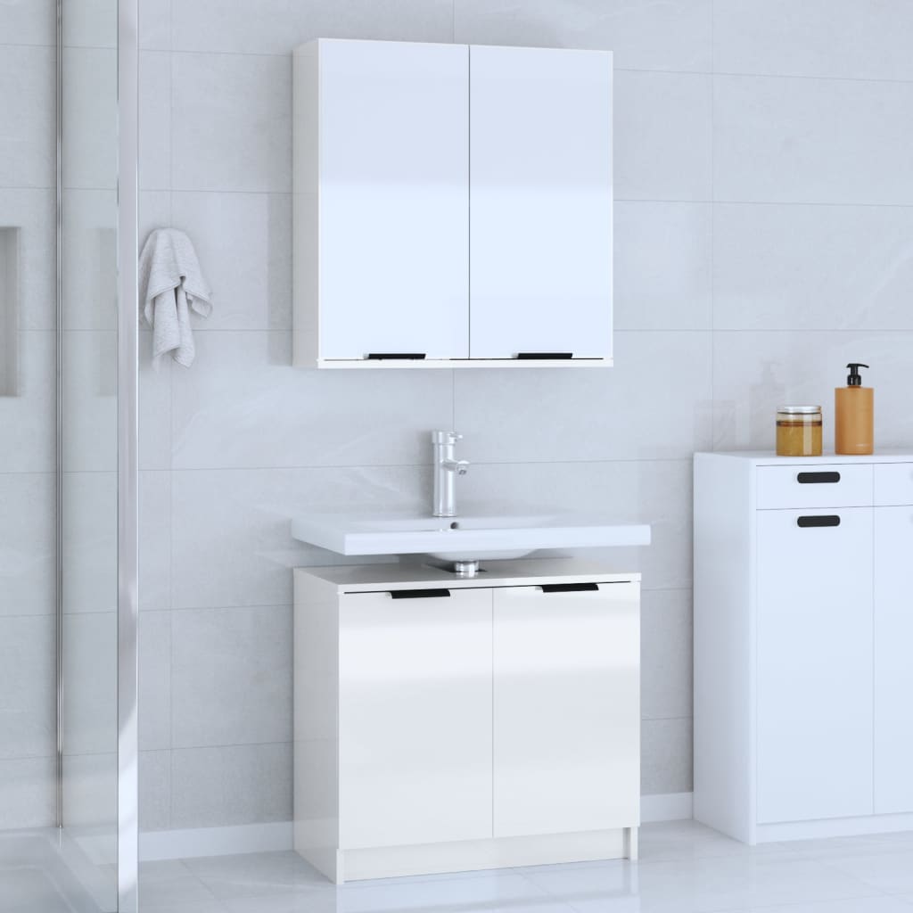 vidaXL 2 Piece Bathroom Cabinet Set High Gloss White Engineered Wood