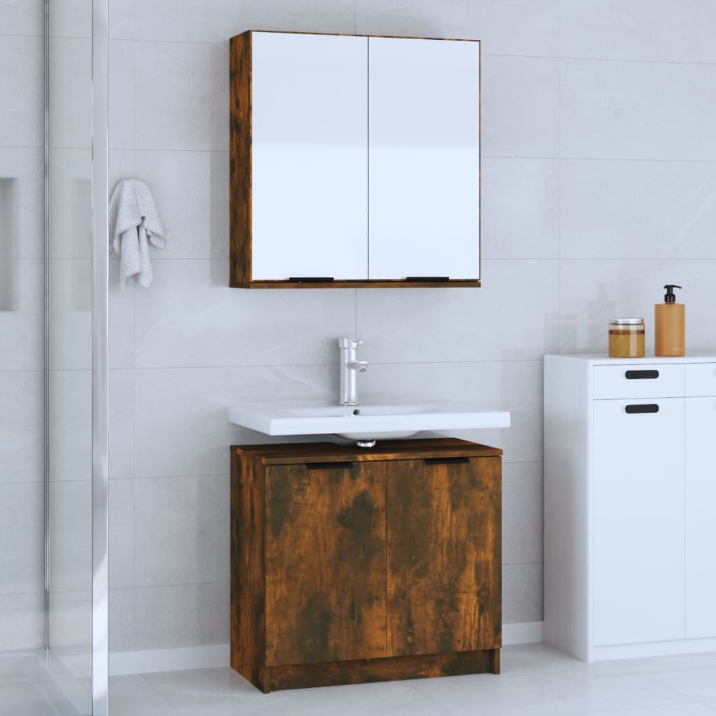 vidaXL 2 Piece Bathroom Cabinet Set Smoked Oak Engineered Wood