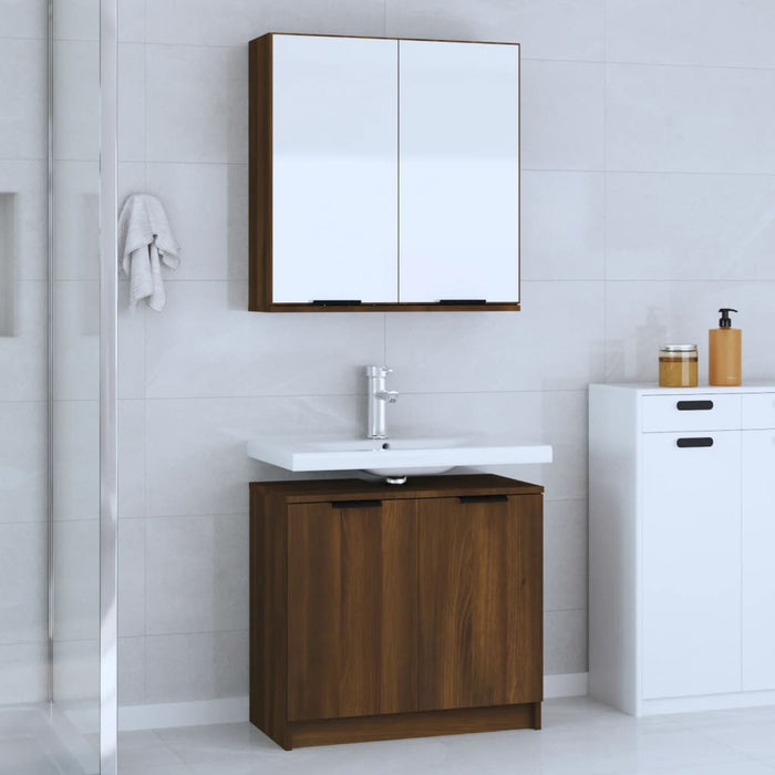 vidaXL 2 Piece Bathroom Cabinet Set Brown Oak Engineered Wood