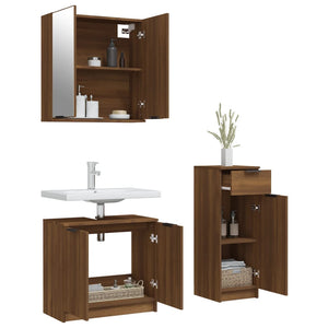 vidaXL 3 Piece Bathroom Cabinet Set Brown Oak Engineered Wood