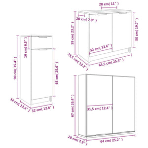 vidaXL 3 Piece Bathroom Cabinet Set Brown Oak Engineered Wood