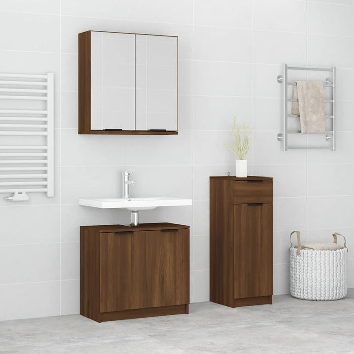 vidaXL 3 Piece Bathroom Cabinet Set Brown Oak Engineered Wood