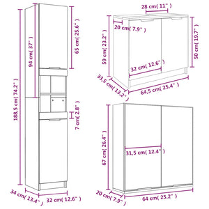 vidaXL 3 Piece Bathroom Cabinet Set White Engineered Wood