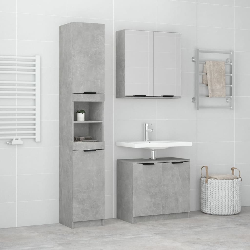 vidaXL 3 Piece Bathroom Cabinet Set Concrete Grey Engineered Wood