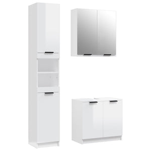 vidaXL 3 Piece Bathroom Cabinet Set High Gloss White Engineered Wood