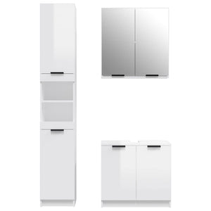 vidaXL 3 Piece Bathroom Cabinet Set High Gloss White Engineered Wood