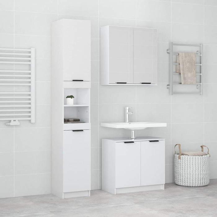 vidaXL 3 Piece Bathroom Cabinet Set High Gloss White Engineered Wood