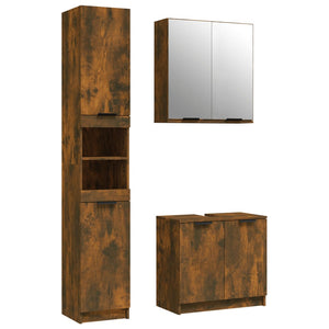 vidaXL 3 Piece Bathroom Cabinet Set Smoked Oak Engineered Wood