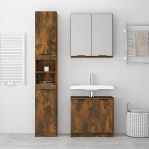 vidaXL 3 Piece Bathroom Cabinet Set Smoked Oak Engineered Wood