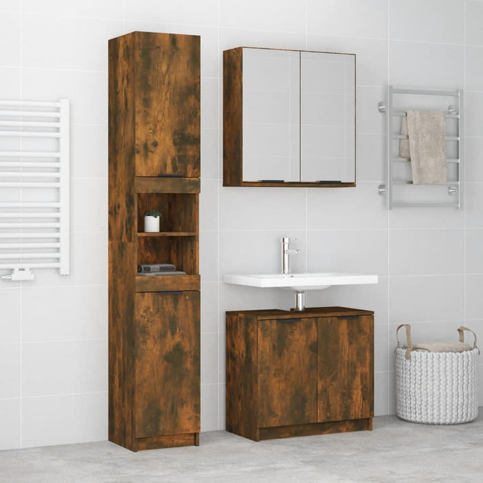 vidaXL 3 Piece Bathroom Cabinet Set Smoked Oak Engineered Wood