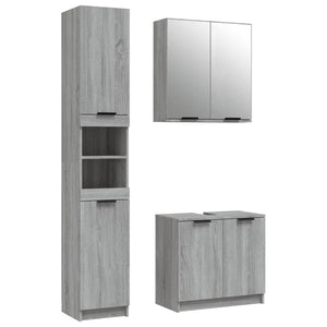 vidaXL 3 Piece Bathroom Cabinet Set Grey Sonoma Engineered Wood