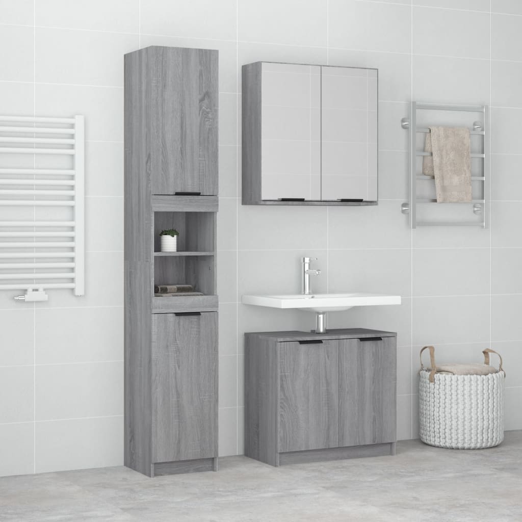 vidaXL 3 Piece Bathroom Cabinet Set Grey Sonoma Engineered Wood