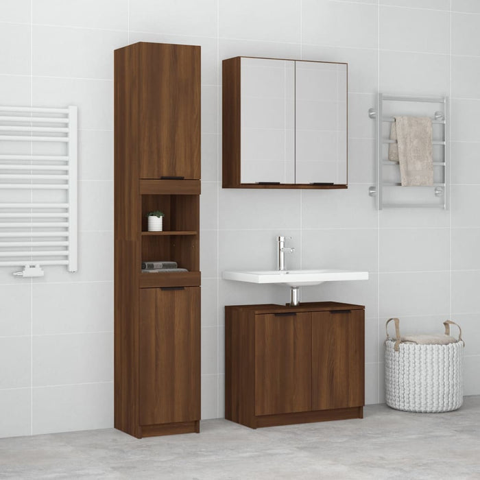 vidaXL 3 Piece Bathroom Cabinet Set Brown Oak Engineered Wood