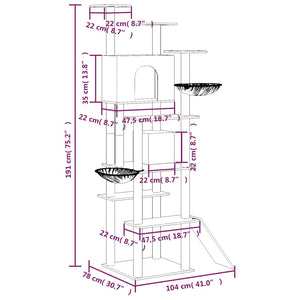 vidaXL Cat Tree with Sisal Scratching Posts Dark Grey 191 cm