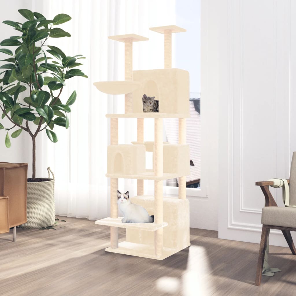 vidaXL Cat Tree with Sisal Scratching Posts Cream 180 cm