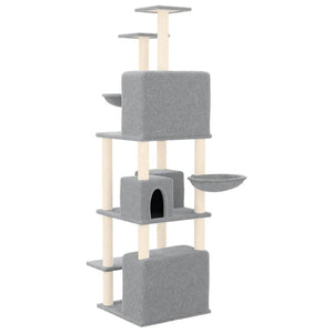 vidaXL Cat Tree with Sisal Scratching Posts Light Grey 180 cm