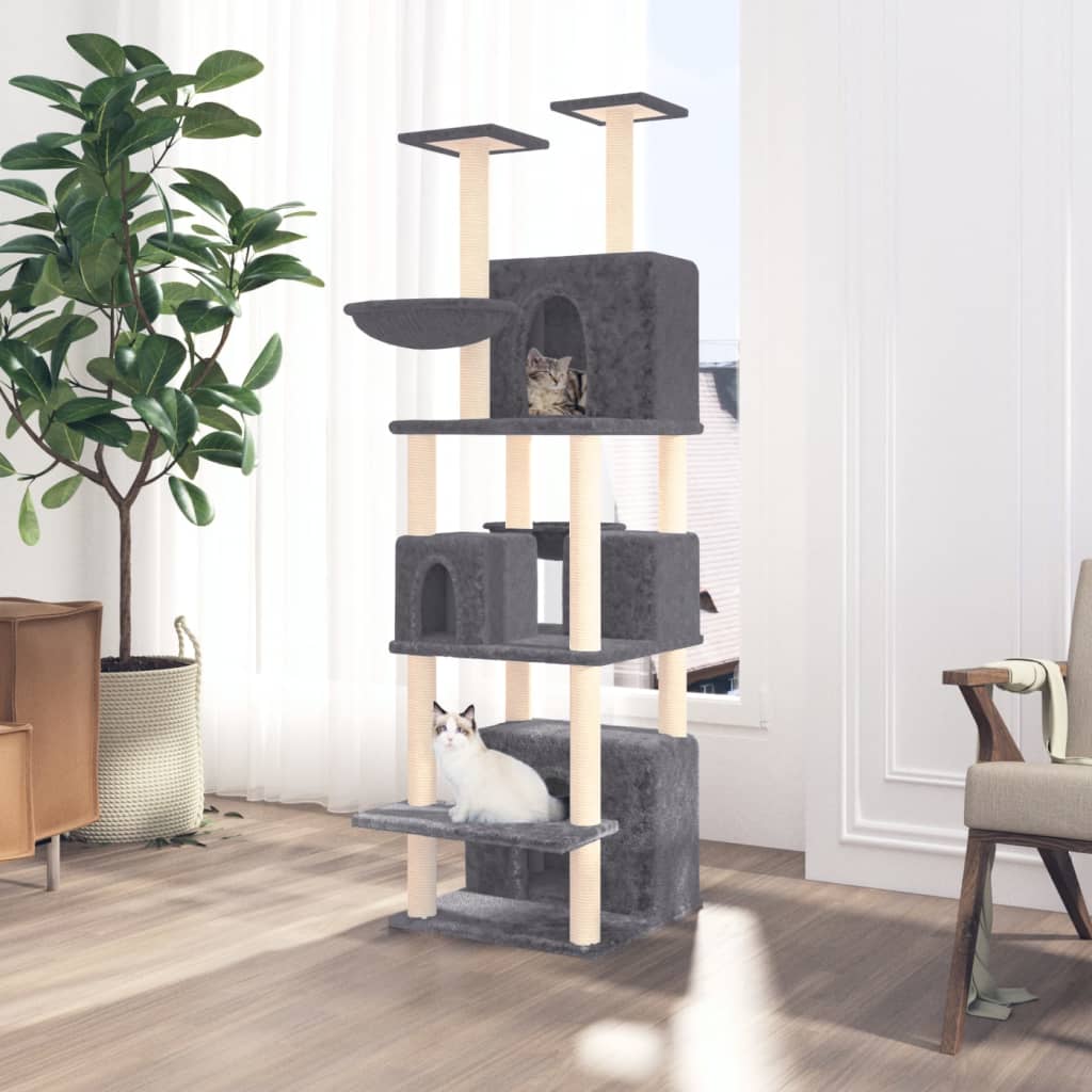 vidaXL Cat Tree with Sisal Scratching Posts Dark Grey 180 cm