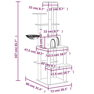 vidaXL Cat Tree with Sisal Scratching Posts Dark Grey 167 cm